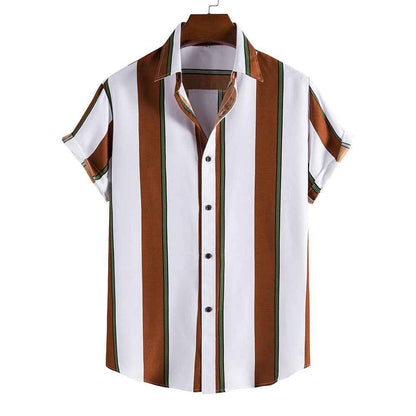 Summer Men's Striped Short-Sleeved Hawaiian Shirt