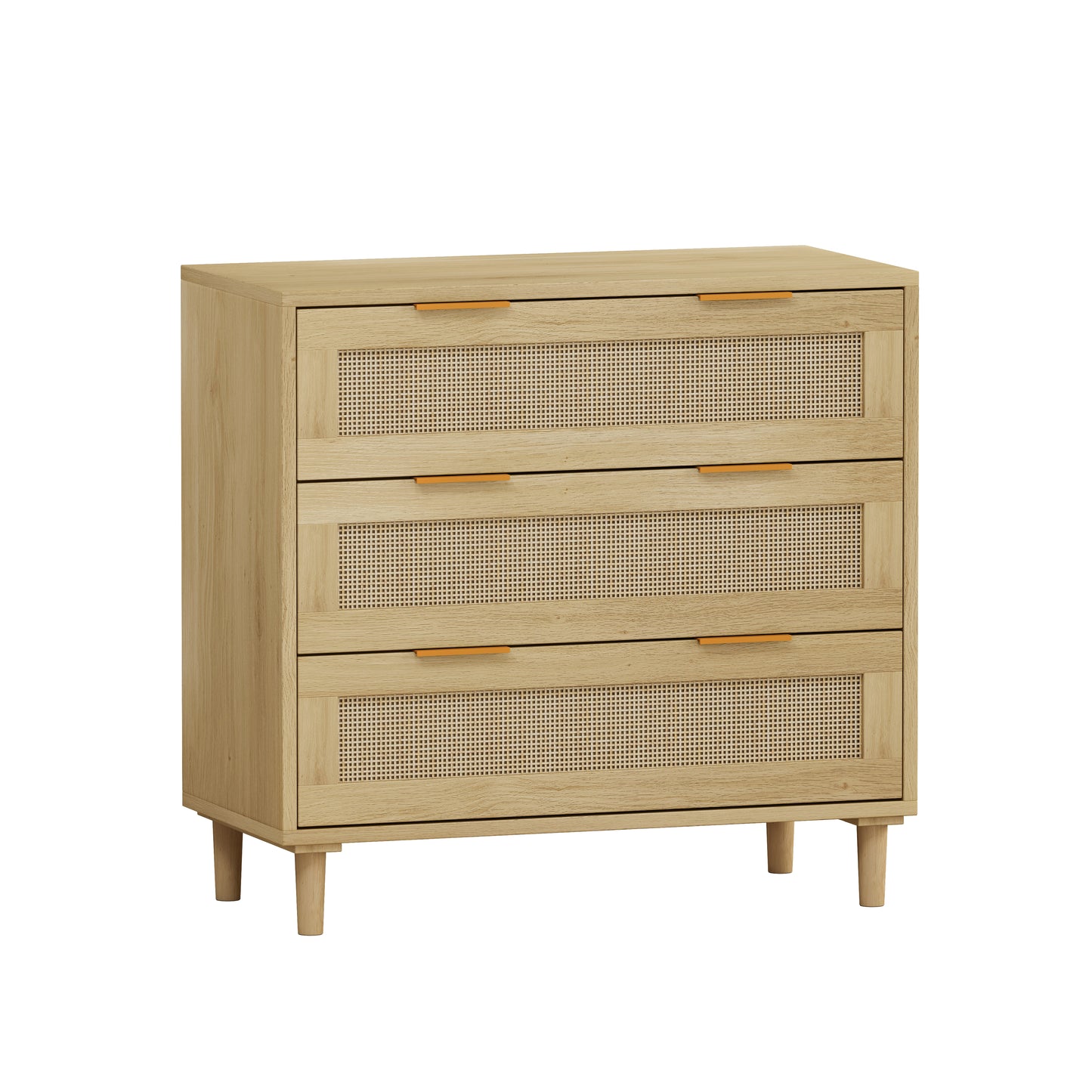 Premium 3-Drawer Rattan Storage Cabinet Set - Oak Finish (Set of 2)