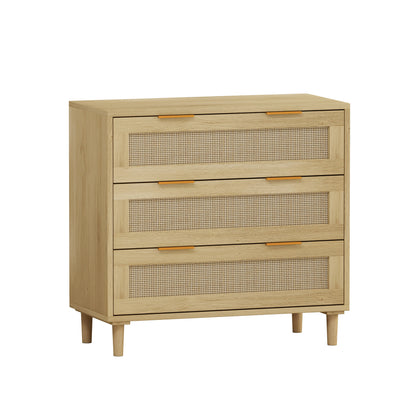 Premium 3-Drawer Rattan Storage Cabinet Set - Oak Finish (Set of 2) - Shello's Creative Boutique