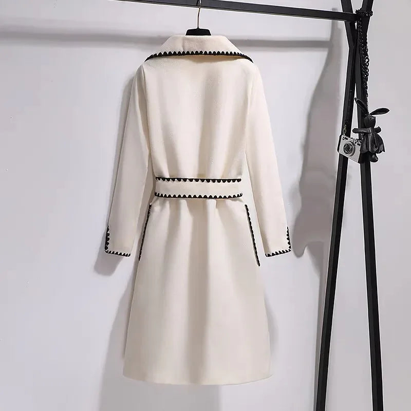 Oversized 4xl Fall Winter Woolen Long Coats Women's Lapel Slim Wool Blend Jackets With Belts Korean Elegant Thick Overcoats New - Shello's Creative Boutique