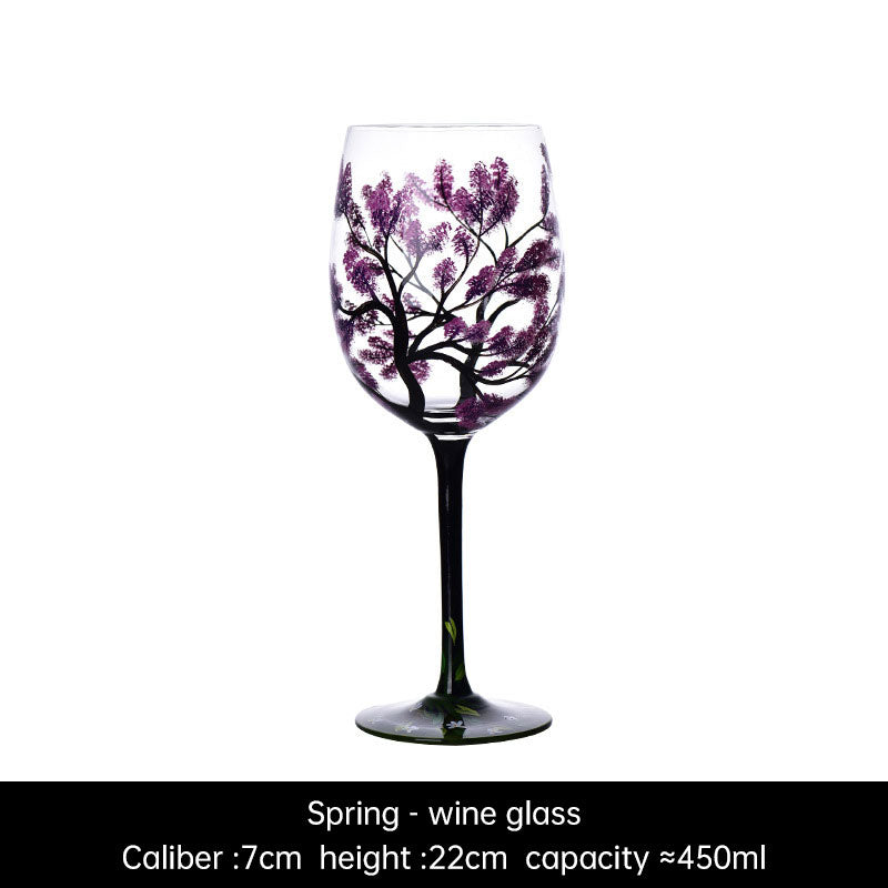 Light luxury ins crystal glass wine glass hand-painted household goblet four seasons painted wine glass eprolo