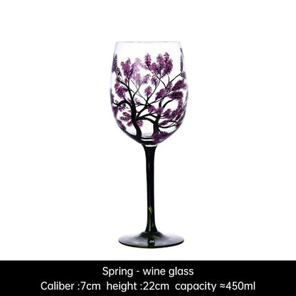 Light luxury ins crystal glass wine glass hand-painted household goblet four seasons painted wine glass - Shello's Creative Boutique