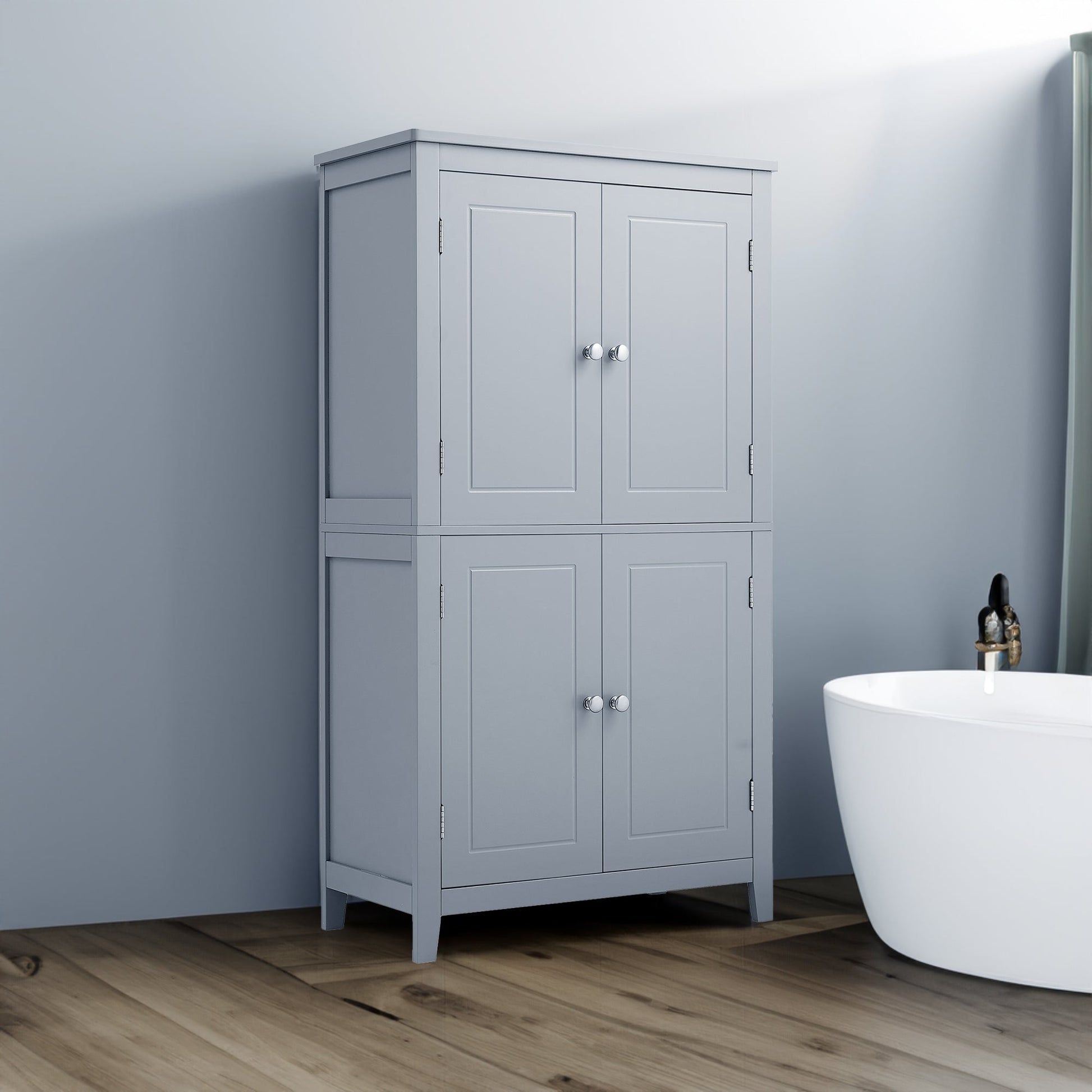 Bathroom floor storage cabinet, bathroom storage cabinet, 4-door independent cabinet, adjustable shelf, adaptive shelf, gray eprolo