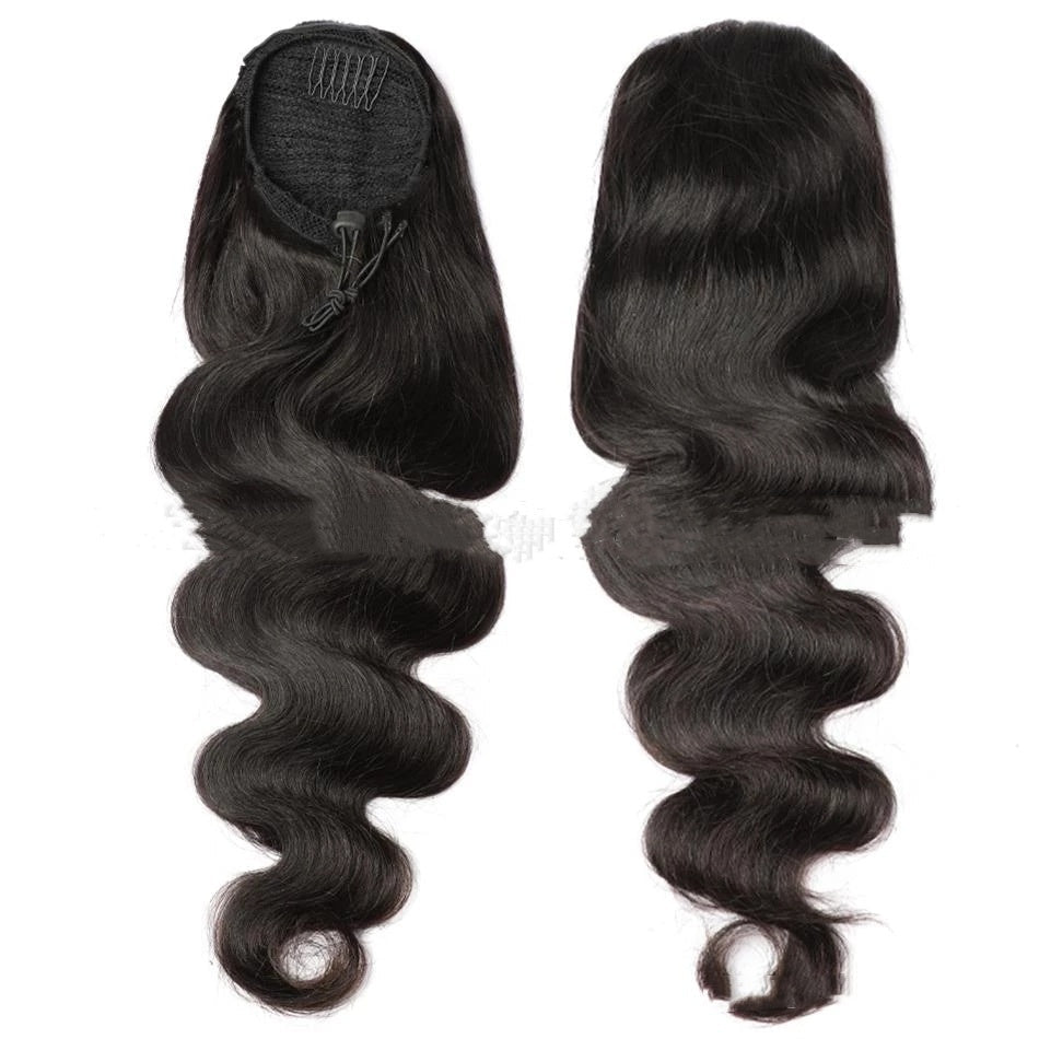 Natural Black Drawstring Ponytail Human Wigs Shello Creative Boutique