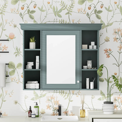 35 ''x 28' 'blue wall mounted bathroom storage cabinet with mirror door and medication cabinet with 6 open shelves - Shello's Creative Boutique