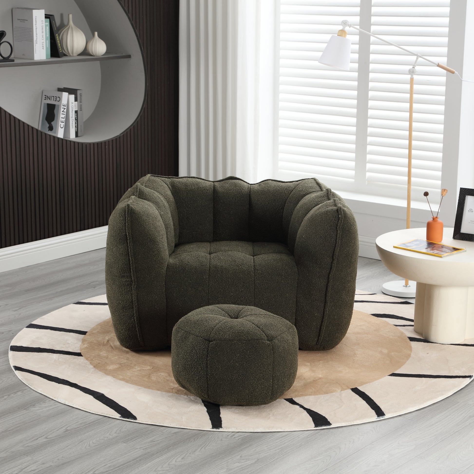 Soft Bean Bag Chair with High Resilient Foam(Chips)for living room and bedroom,Comfortable Square Lazy Sofa with Footstool eprolo