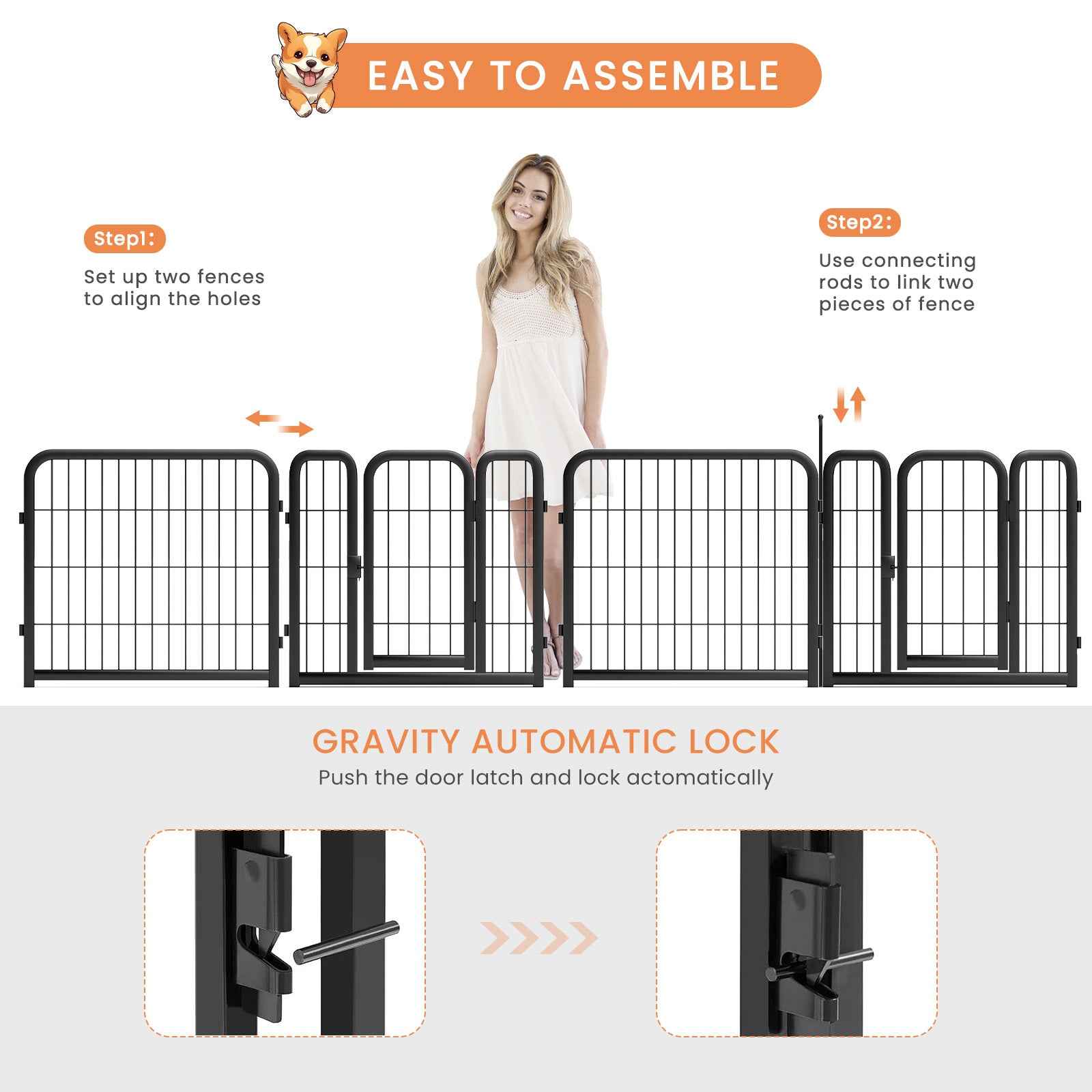 8-Panel Dog Fence - 24" Portable Indoor/Outdoor Pet Pen