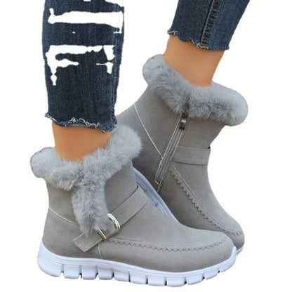 Korean Edition Velvet Snow Boots – Autumn & Winter Short Flat Boots with Side Zipper - Shello's Creative Boutique