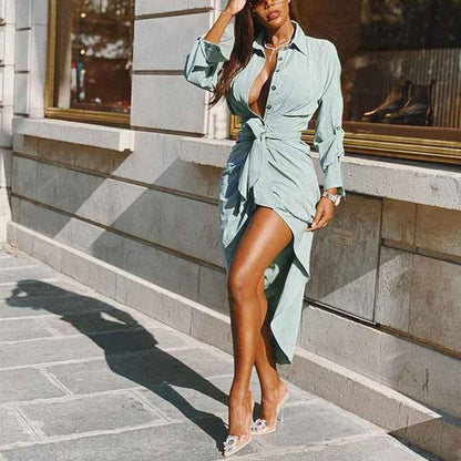Women's Lace Waist Shirt Dress - Temperament Sexy Pleated Long Back Design - Shello's Creative Boutique