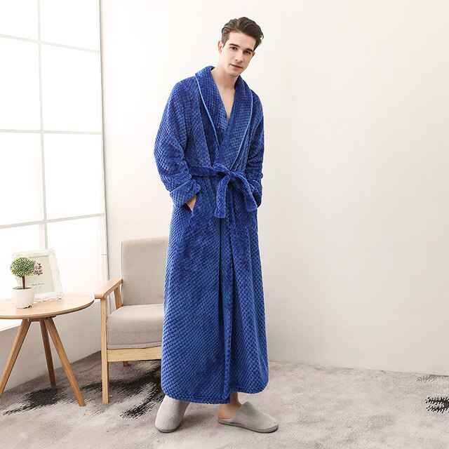 Luxury Flannel Bathrobe - Thick Warm Dressing Gown for Men & Women