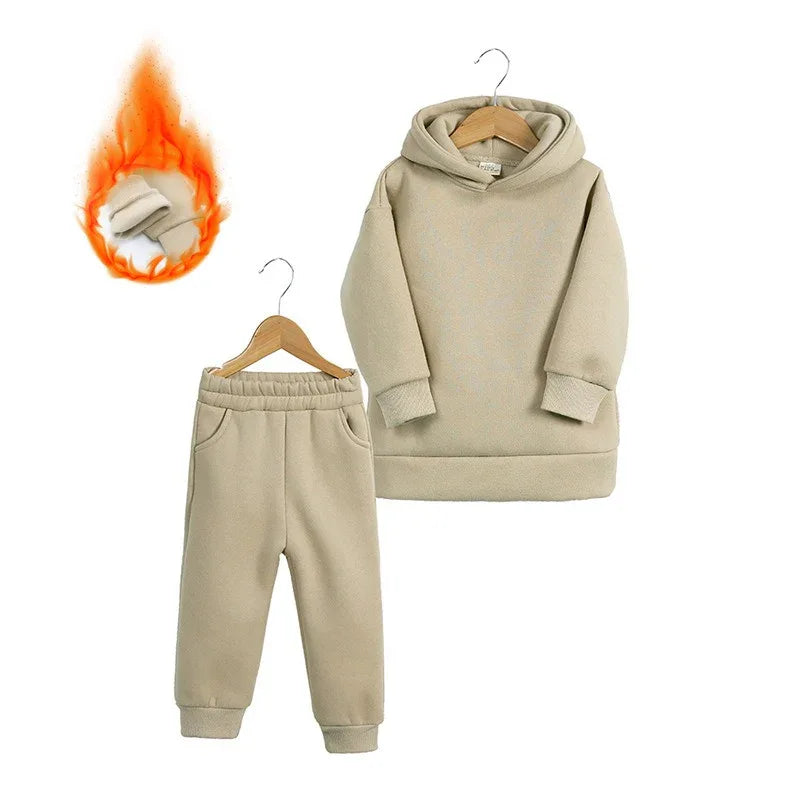 Thickened Autumn And Winter Clothing Children's Sports Suit Casual Pullover Hooded Sweater Trousers Two-Piece Set - Shello's Creative Boutique