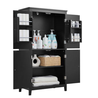 Bathroom floor storage cabinet, bathroom storage cabinet, 4-door independent cabinet, adjustable shelf, adaptive shelf, black eprolo