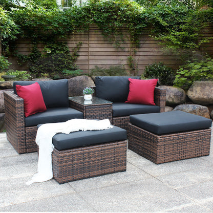 Luxury 5-Piece Outdoor Patio Furniture Set - Premium Wicker Sectional Sofa