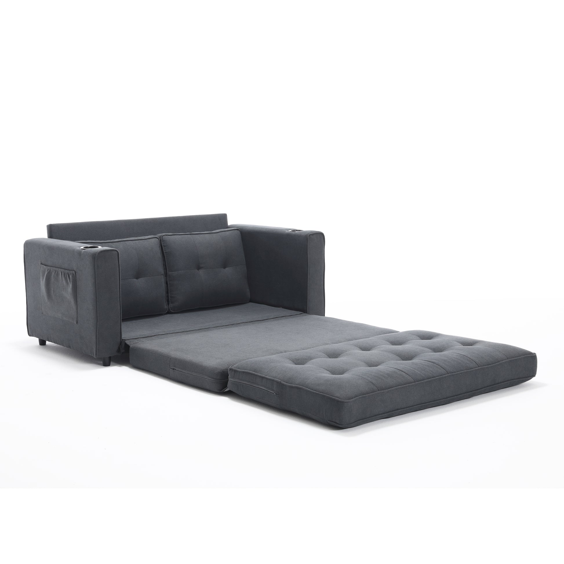 Three in one soft cushion cushion cushion sofa, folding mattress sofa bed, with side pockets and cup holder, dark gray eprolo