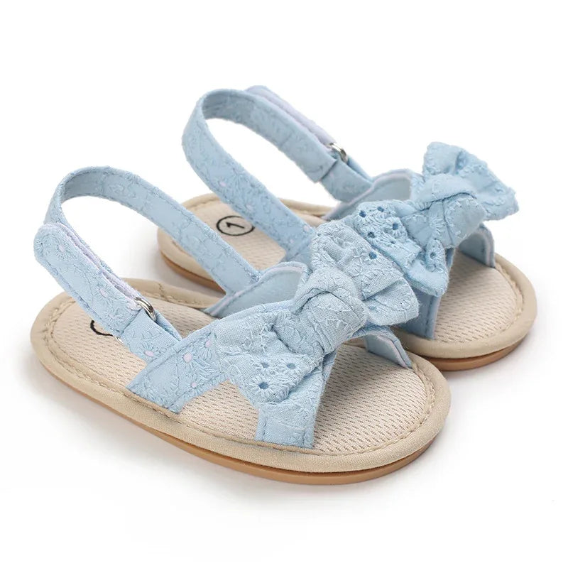 Baby Girl Bow Sandals - Summer Cotton Shoes with Rubber Sole for 0-12 Months | Toddler Footwear - Shello's Creative Boutique