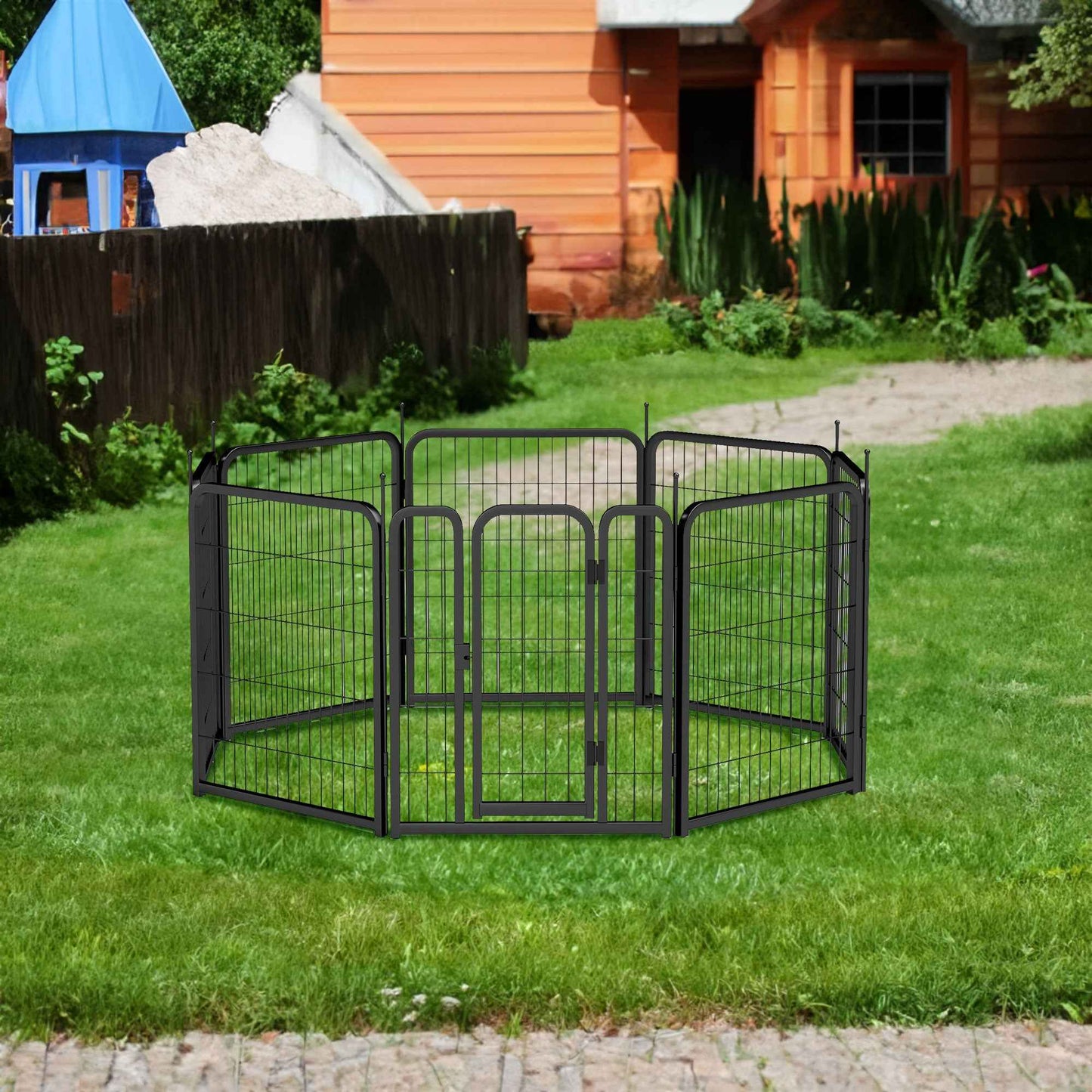 8-Panel Outdoor Dog Fence - 80cm Portable Pet Playpen (Black, 67cm W x 80cm H)