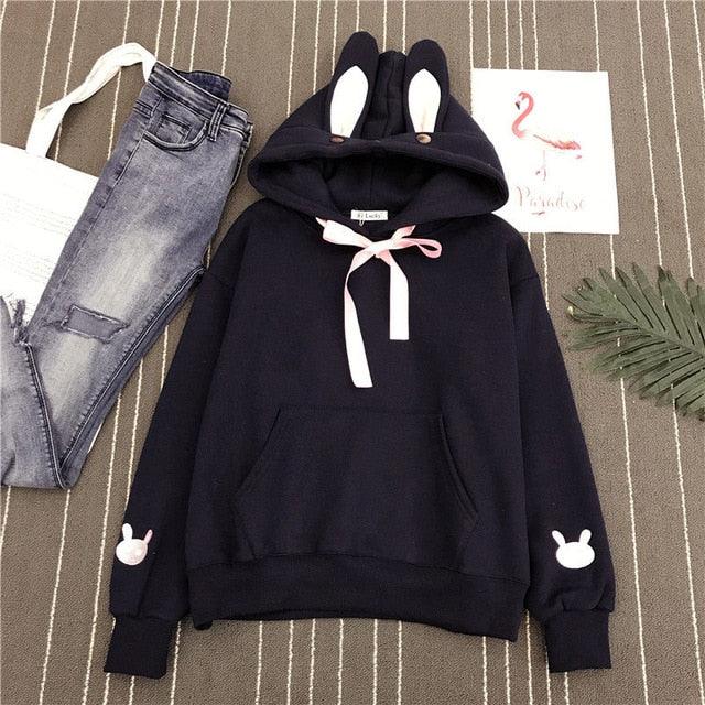 Women Cute Bunny Hoodie Long Sleeve Hoodie Lovely Female Rabbit Hoody Sweatshirts Loose Size Lovely Cotton Treetwear - Shello's Creative Boutique