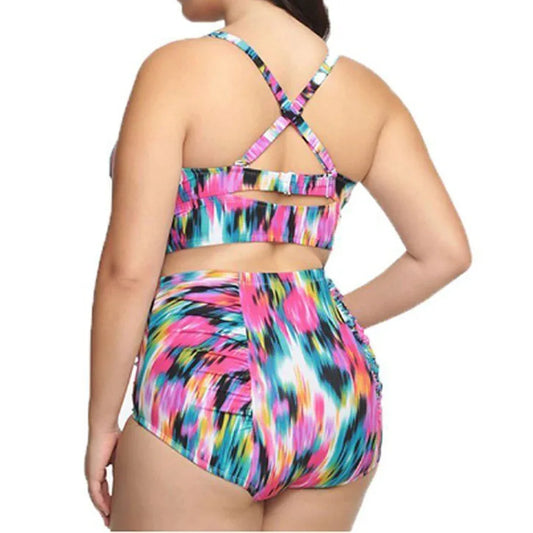Plus Size high waist women bikini suit 2 piece suit Large size Flower print Beach Bikini Set Padded chest Top swim pool wear - Shello's Creative Boutique