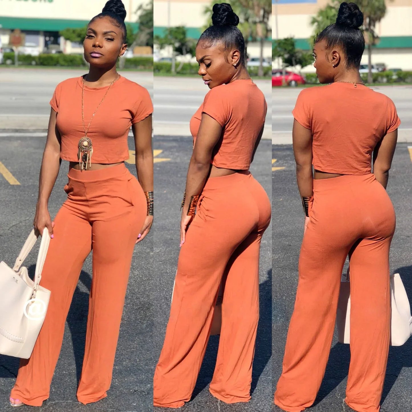Casual Two Piece Set Crop Top and Wide Leg Pants Fall Sexy 2 Piece Outfits for Women Clothing Set - Shello's Creative Boutique