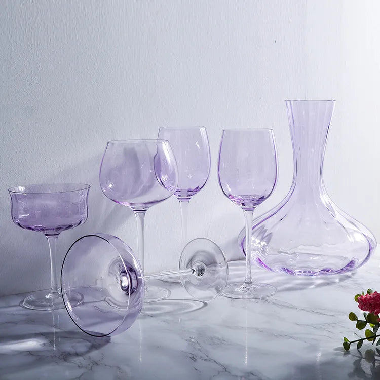 British Lavender Goblet Champagne Glasses Set – Nordic Crystal Wine Glasses & Decanter - Shello's Creative Boutique