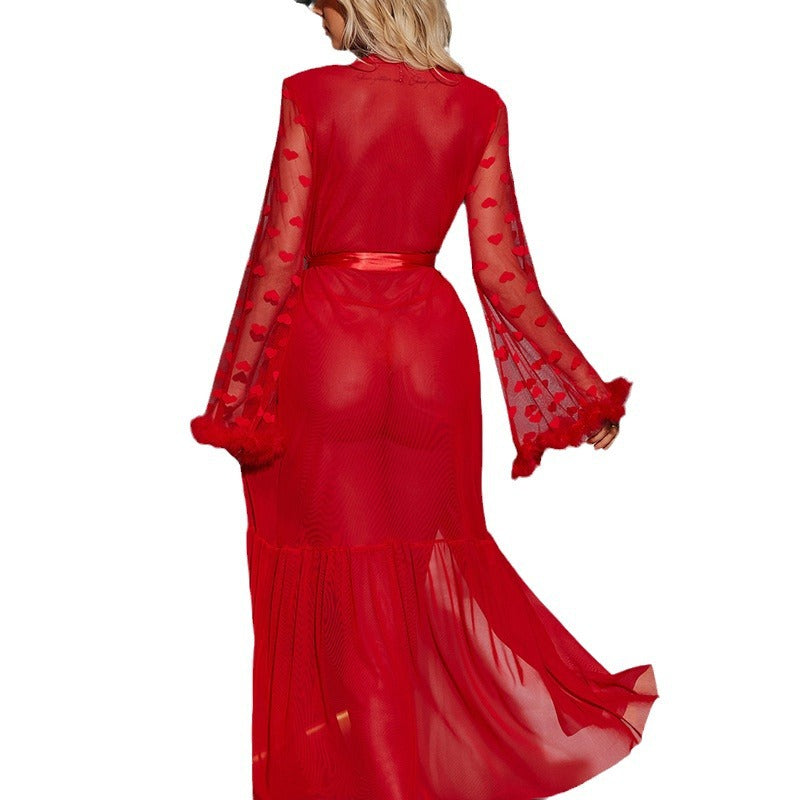 Sexy lingerie, sexy women's lace up mesh nightgown, seductive cardigan, pajamas, bathrobe eprolo