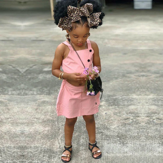 Girls' Suspender Top & Skirt Set - 2-Piece Solid Colour Outfit | Children's Summer Clothing - Shello's Creative Boutique