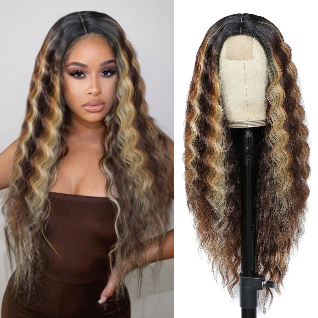 European and American Women's Wig Small Lace Center Deep Wave Long Curly Wig Headband Lace Wigs Shello Creative Boutique