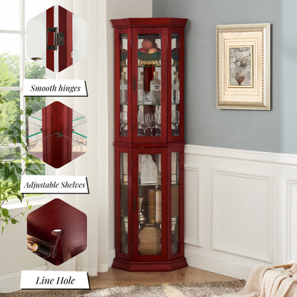 Corner Curio cabinet with illuminated glass display stand and tempered glass door, with adjustable bracket and light bulb eprolo