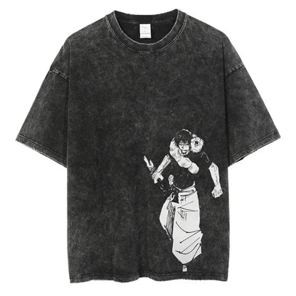 Anime Printed Streetwear Vintage Washed T-shirt Men Harajuku - Shello's Creative Boutique