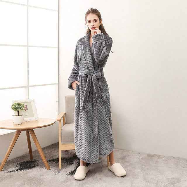 Luxury Flannel Bathrobe - Thick Warm Dressing Gown for Men & Women