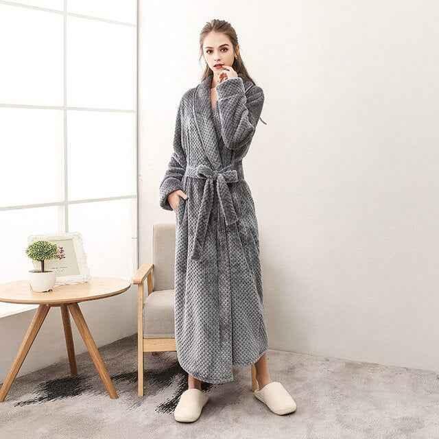 Luxury Flannel Bathrobe - Thick Warm Dressing Gown for Men & Women - Shello's Creative Boutique