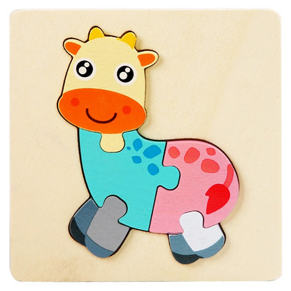 Wooden Small Puzzle Young Children Early Education Puzzle Card Buckle Three-Dimensional Animal Cartoon Shape Matching Puzzle Board Toys eprolo