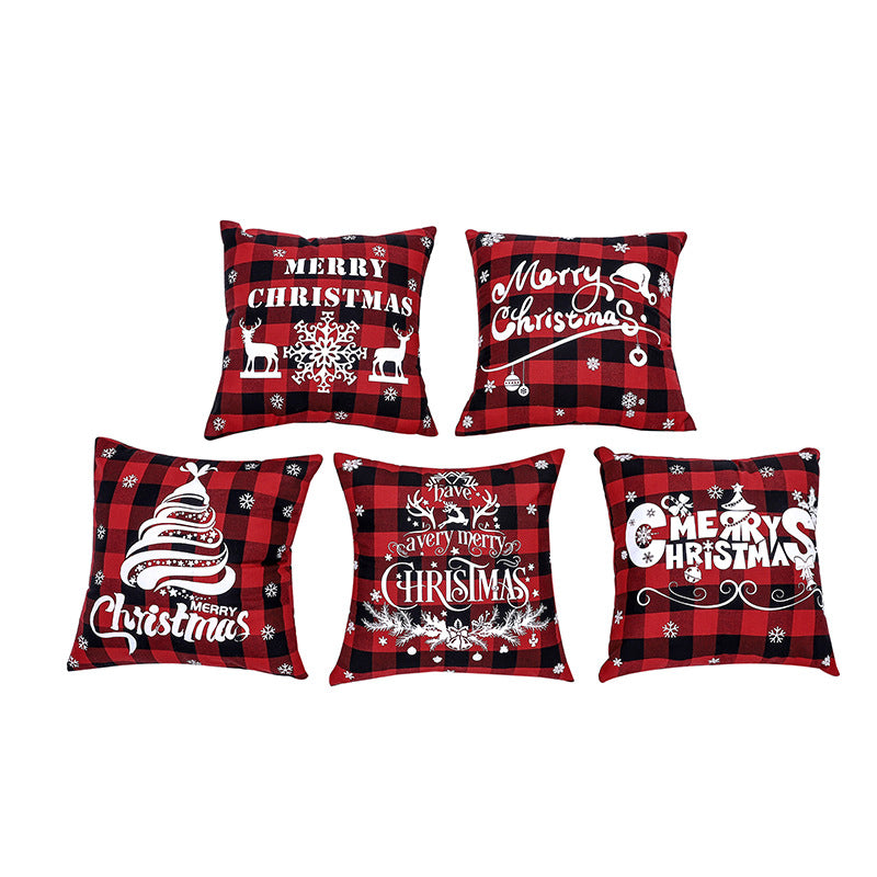 Christmas decoration red linen checkered Christmas square pillow cover sofa cushion cover without pillow core Shello Creative Boutique