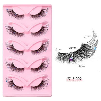 Clear Band Corner Foxy Winged Cat Eye 3D Strip Lashes Silk Party Full False Eyelash Vegan Faux Mink Eyelash With Diamond Pearl - Shello's Creative Boutique