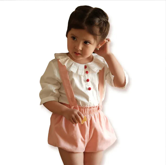 Children Clothing Girls Spring Dress New Set Medium Sleeve Shirt Girls Shorts Kids Sweet Pair Two Piece Set - Shello's Creative Boutique