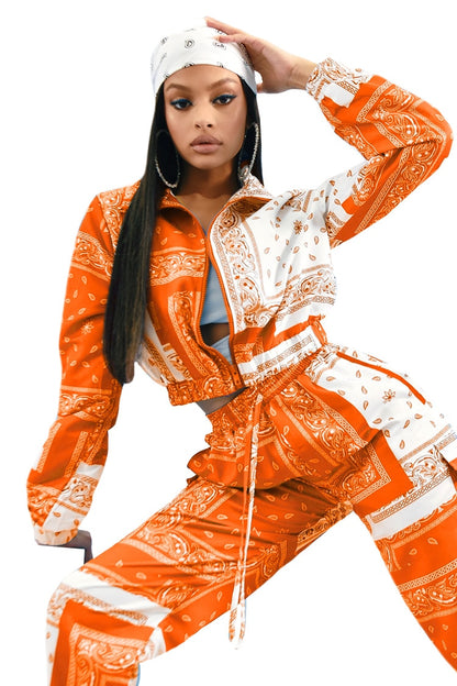 Paisley Bandana Print Two 2 Piece Set Women Fitness Sweatsuit Zipper Up Sweatshirt + Jogger Pants Set Tracksuit Vintage Outfits eprolo