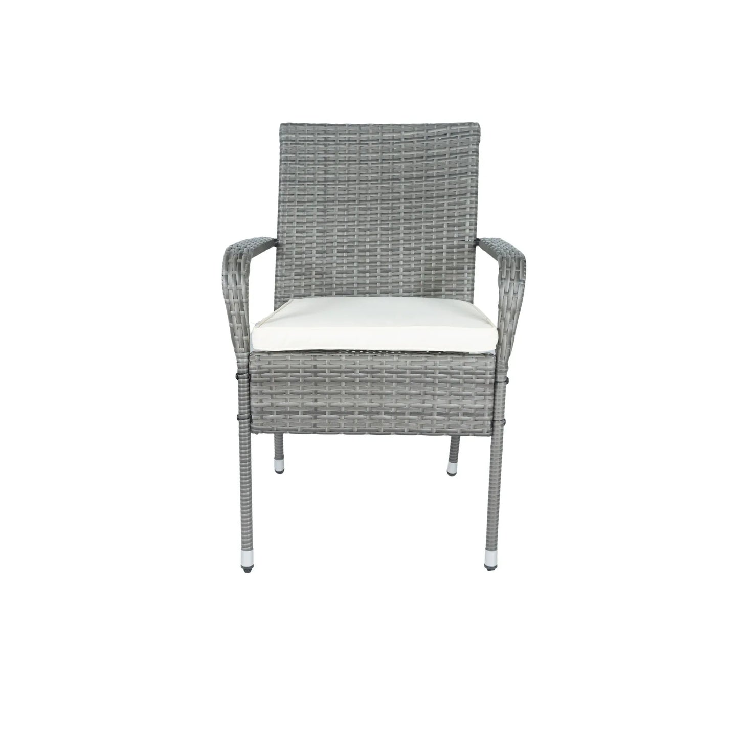 3 Piece Patio Wicker Conversation Set Grey Wicker + white Cushion - Shello's Creative Boutique