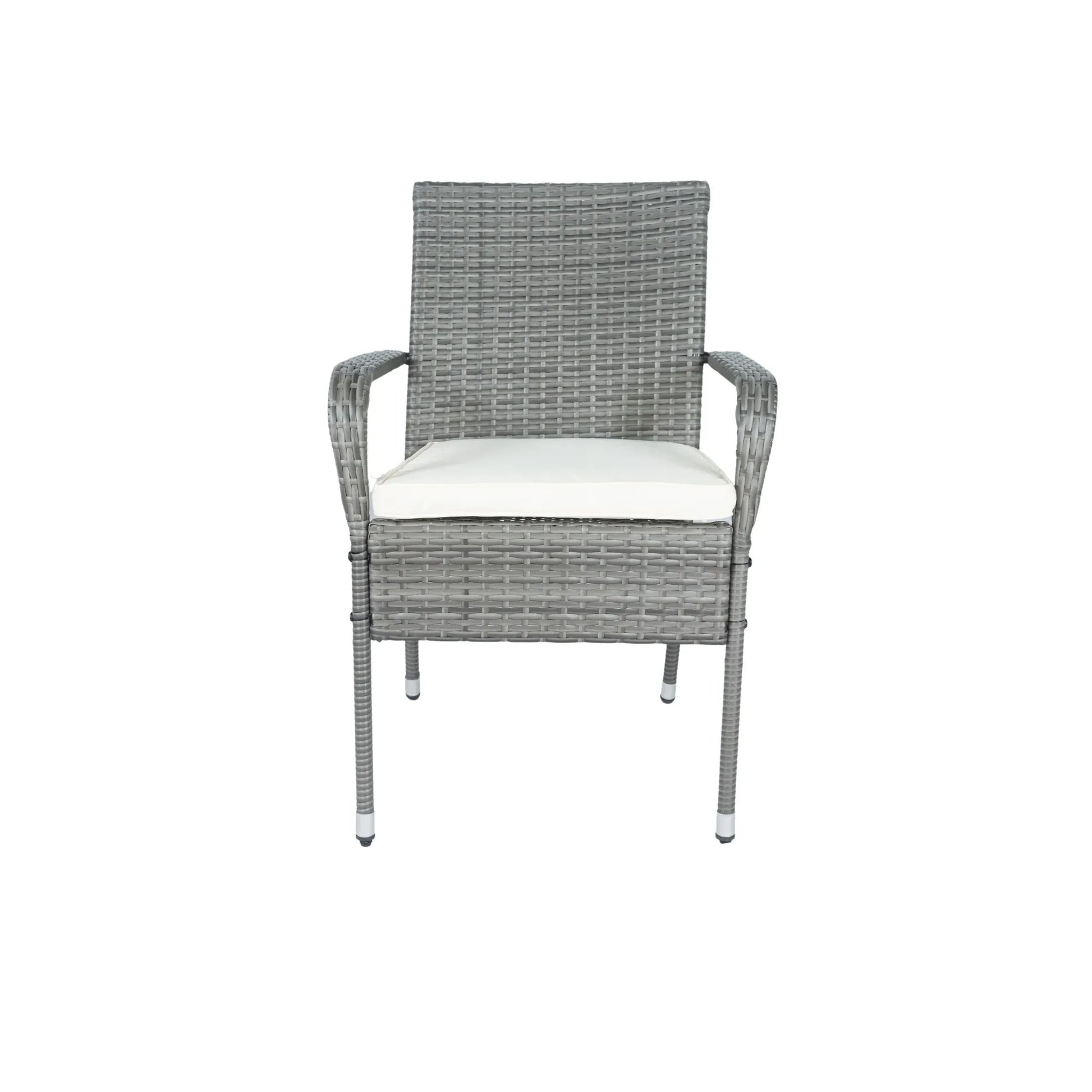 3 Piece Patio Wicker Conversation Set Grey Wicker + white Cushion - Shello's Creative Boutique