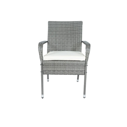 3 Piece Patio Wicker Conversation Set Grey Wicker + white Cushion - Shello's Creative Boutique