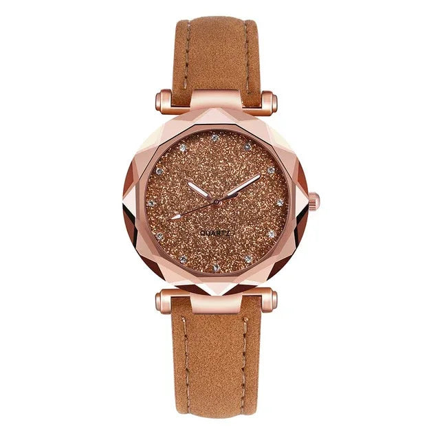 Ladies fashion Korean Rhinestone Rose Gold Quartz Watch Female Belt Watch Women's Watches Fashion Clock Watch Women Watches #A - Shello's Creative Boutique