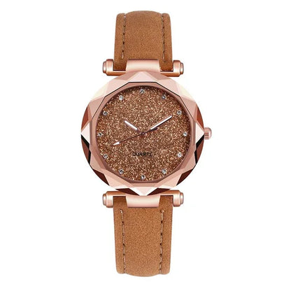 Ladies fashion Korean Rhinestone Rose Gold Quartz Watch Female Belt Watch Women's Watches Fashion Clock Watch Women Watches #A - Shello's Creative Boutique