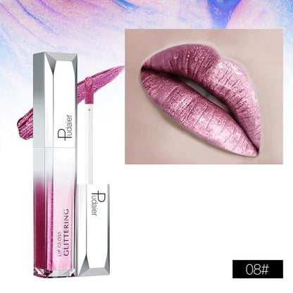 Pudaier Metallic Glitter Shine Full Colour Lipstick Makeup Long-lasting Liquid Tint Lip Gloss - Shello's Creative Boutique