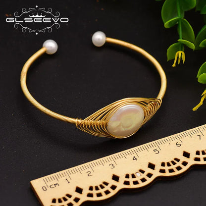 GLSEEVO Original Design Handmade Natural Freshwater Pearl Bangle For Women Wedding Gift Fine Jewelry - Shello's Creative Boutique