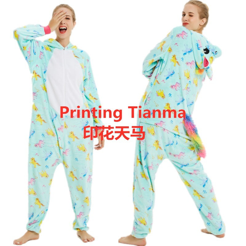Flannel Cartoon Animal Onesie Pajamas - Cozy One-Piece for Adults & Teens