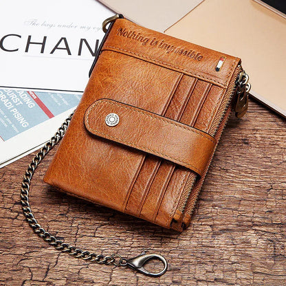Anti-Theft Brush Double Zipper Leather Wallet Multi Card Slot Men's Wallet Crazy Horse Leather Coin Purse - Shello's Creative Boutique