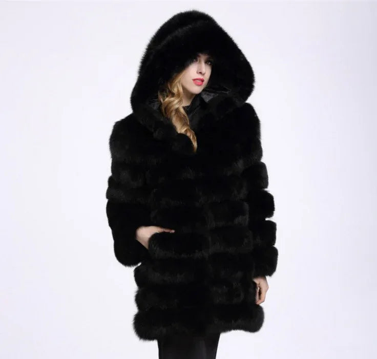 Hoodie plush faux fur coat women fur winter woman coat Plus size thick long warm coat outerwear overcoat - Shello's Creative Boutique
