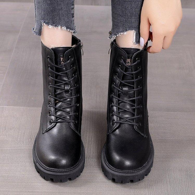 Snow boots, women's new cotton shoes, autumn and winter women's shoes, waterproof British style Martin short boots, thickened and plush in winter - Shello's Creative Boutique