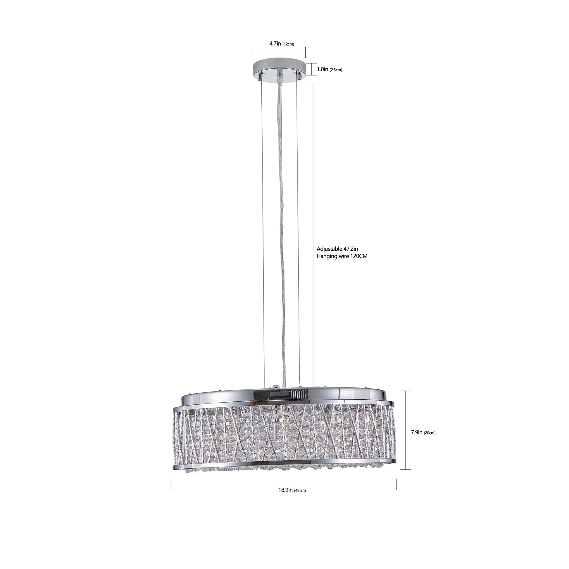 Modern Crystal Pendant 18.9-inch Aluminum+Iron Circular Ceiling Light Embedded Ceiling Fixture eprolo