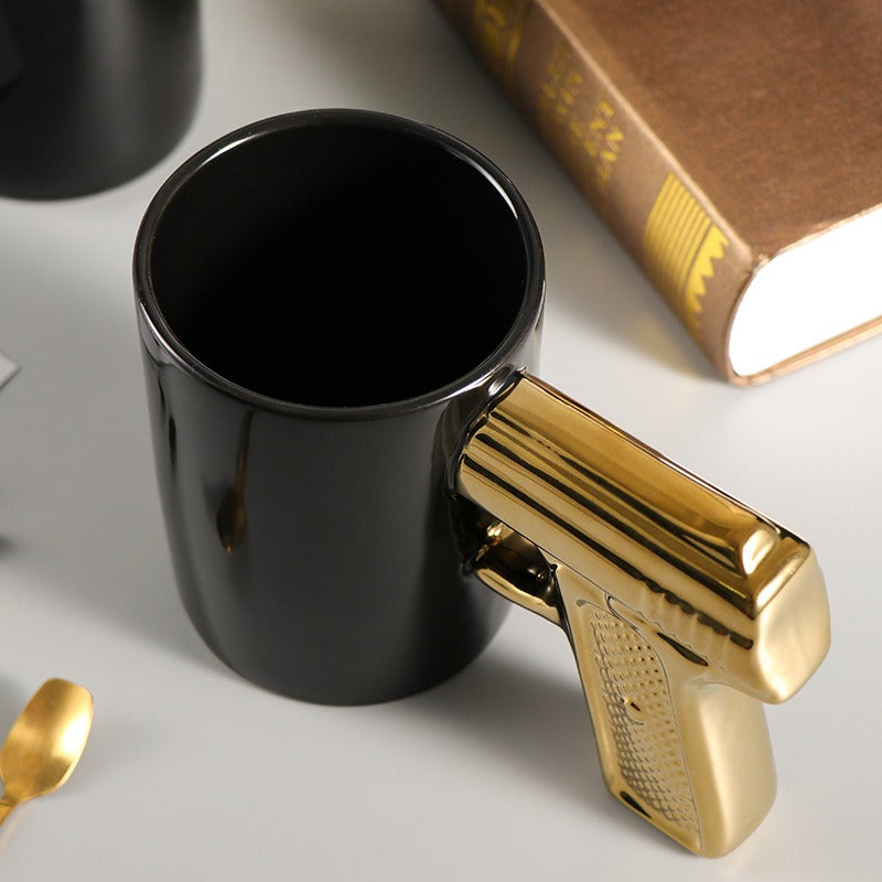 Creative Ceramic Cup Gold Silver Pistol Cup Gun Handle Mug Personalized Water Cup Coffee Cup 3D Modeling Cup Color Glaze Cup eprolo