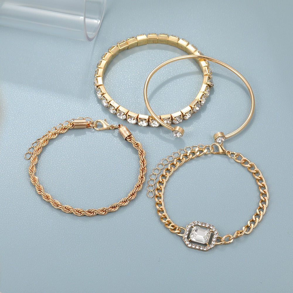 New Full Diamond Bracelet and Bracelet Set of 4 pieces for Women with a Retro Style, Light Luxury, and High end Decoration eprolo